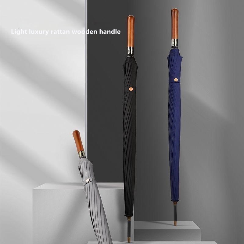 Golf Umbrella Large - مظلة أوتوماتيكية بمقبض خشبي، 16 ضلعًا،